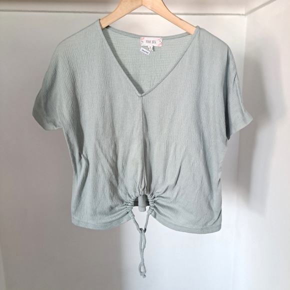 Pink Rose | Mint green womans t shirt with key hoke tie up - Picture 3 of 12